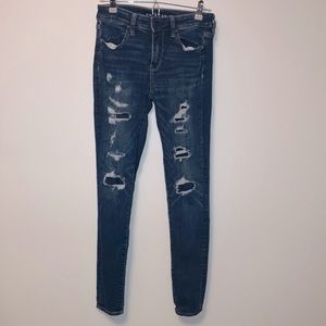 American Eagle women’s dark wash distressed skinny jeans size 4 regular